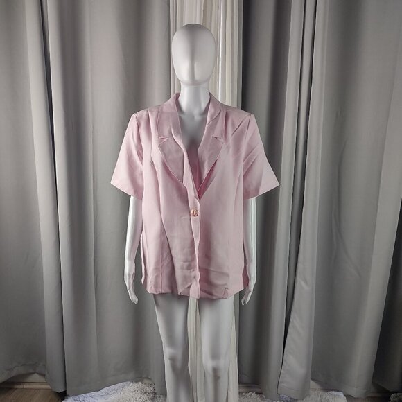 Fashion Bug Women's Pink One Button Short Sleeve, Blouse Shirt Plus Size 16W - Picture 1 of 12